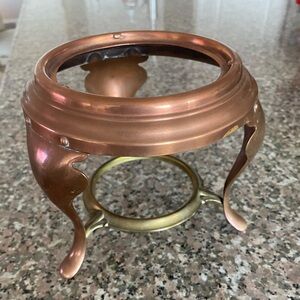 Vtg Copper/Brass Stand for Chafing Dish, Orb, or Glass Bowl (small rose bowl)
